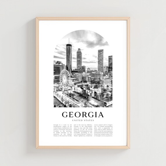 Georgia Atlanta Skyline Ferris Wheel Black White Photo Poster