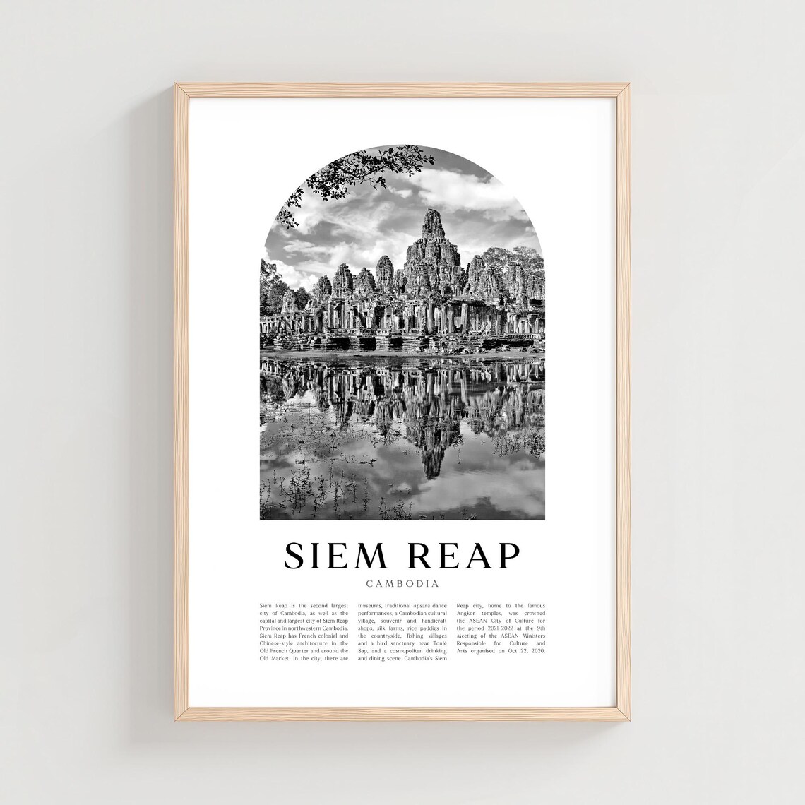 Siem Reap Cambodia Black and White Bayon Temple Photo Poster