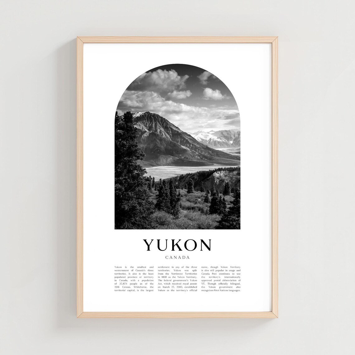 Yukon Canada Mountain Lake Black And White Arch Photography Poster