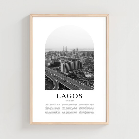 Lagos Nigeria City Skyline Black And White Aerial Travel Poster