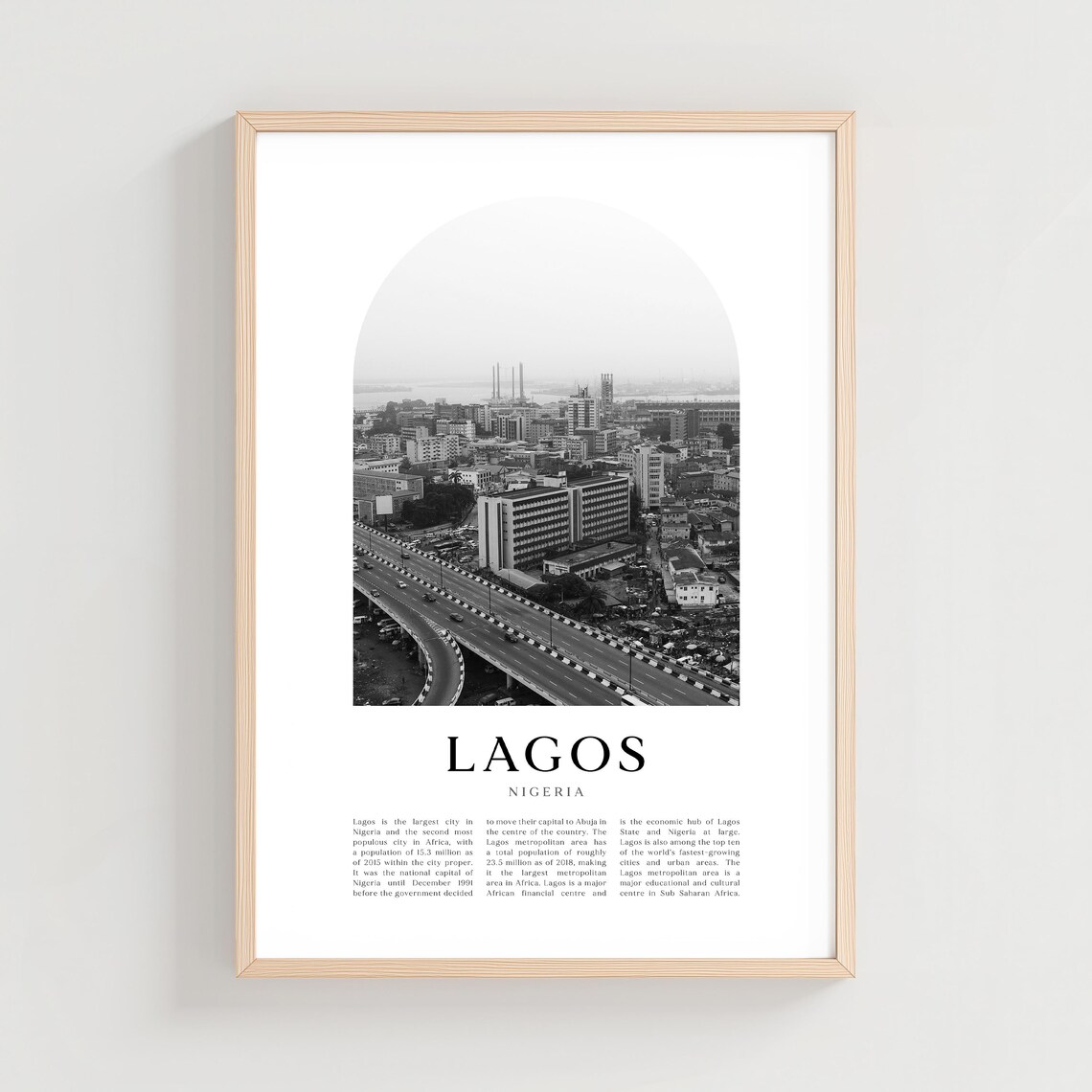Lagos Nigeria City Skyline Black And White Aerial Travel Poster