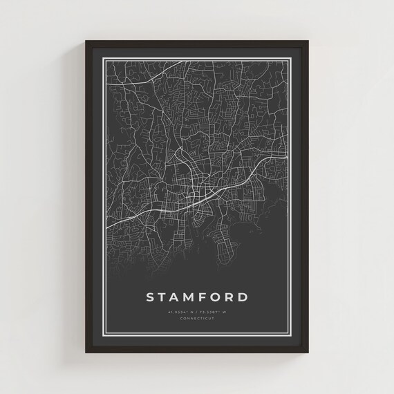 Stamford Connecticut Black Street Map Coordinates City Poster