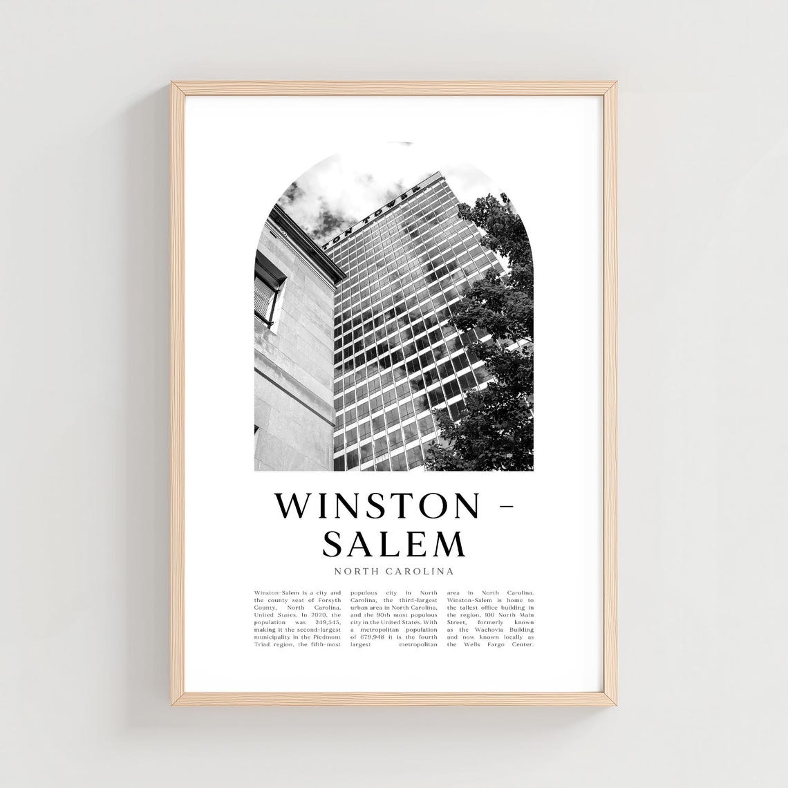 Winston-Salem North Carolina Skyscraper Black and White Poster