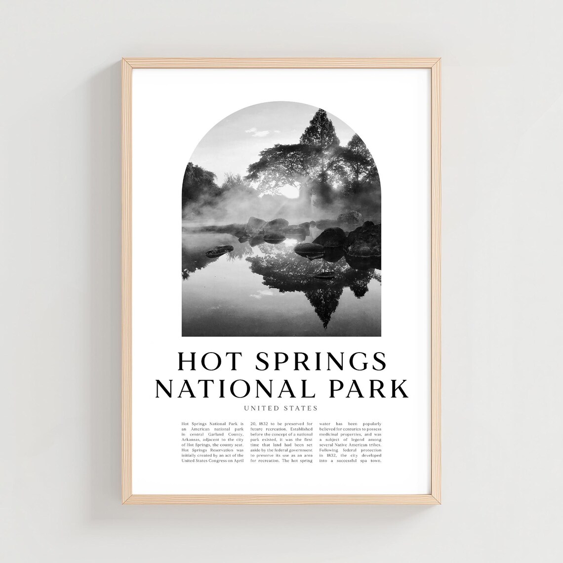 Hot Springs National Park Black and White Misty Water Photo Poster Art