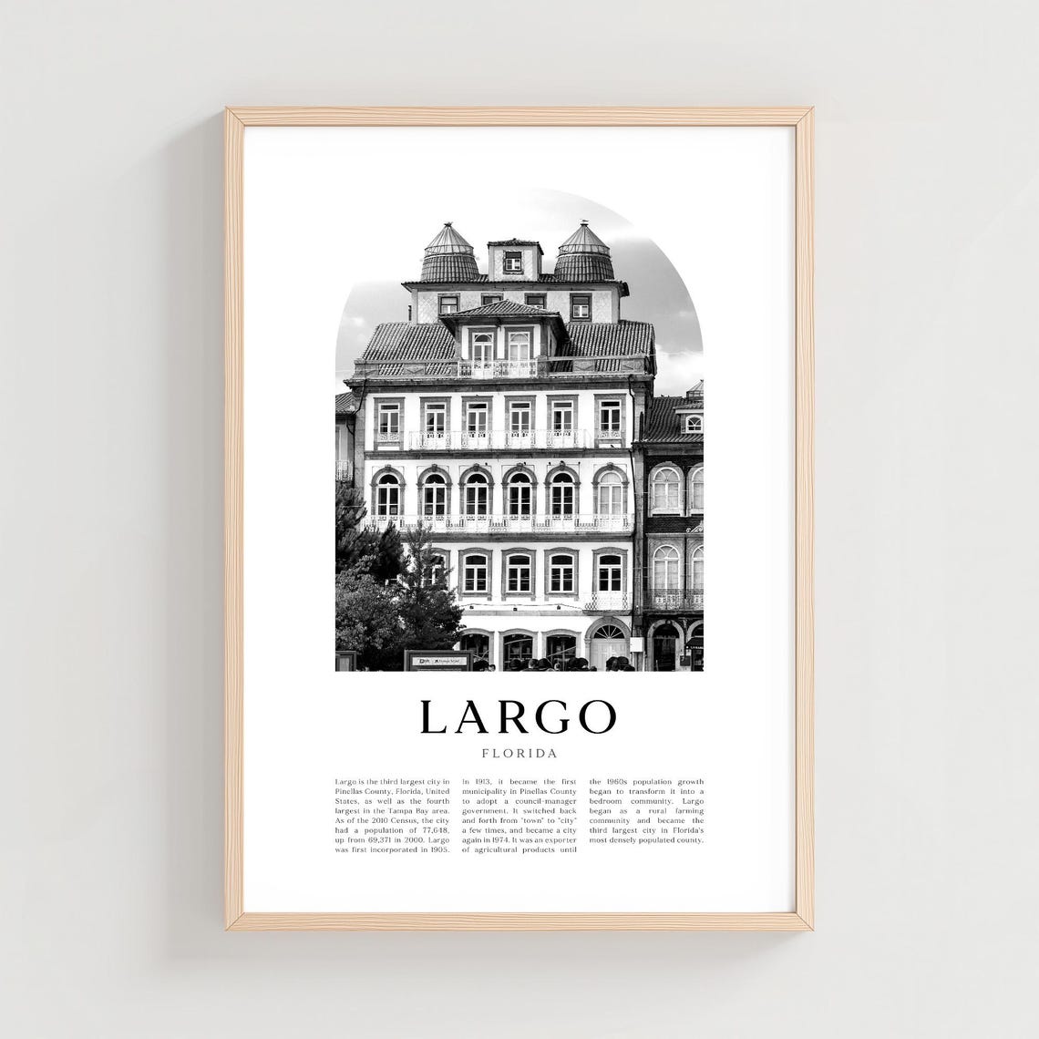 Largo Florida Historic Building Black and White Photography Poster Art