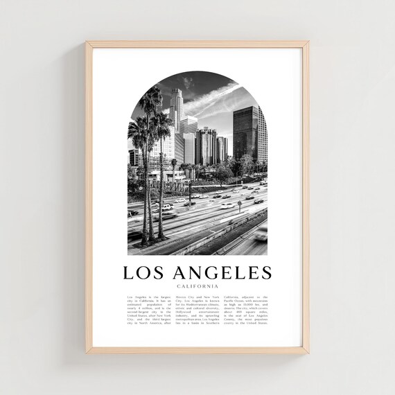 Los Angeles Downtown Palms Black and White California Travel Poster