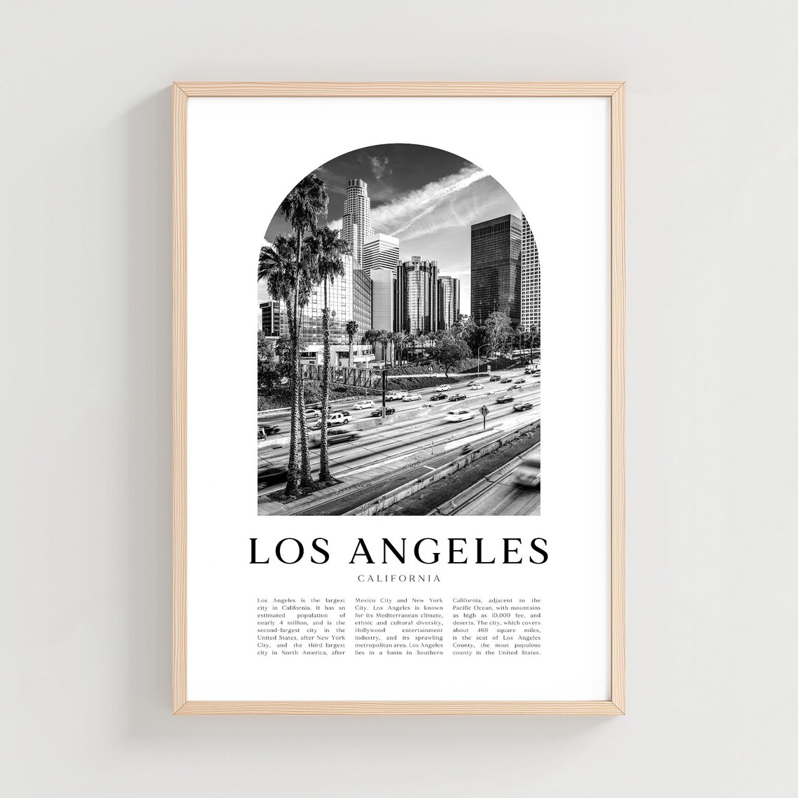 Los Angeles Downtown Palms Black and White California Travel Poster