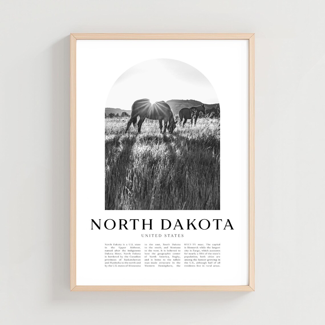 North Dakota Wild Horses Sunrise Black And White Travel Poster