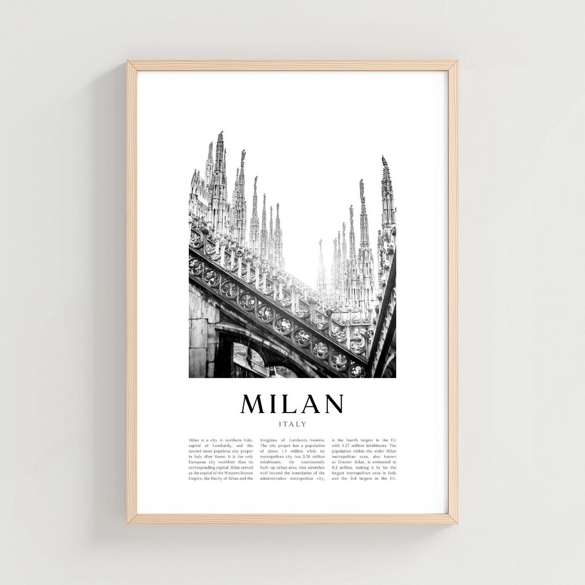 Milan Italy Duomo Rooftop Spires Black White Photo Poster Edition