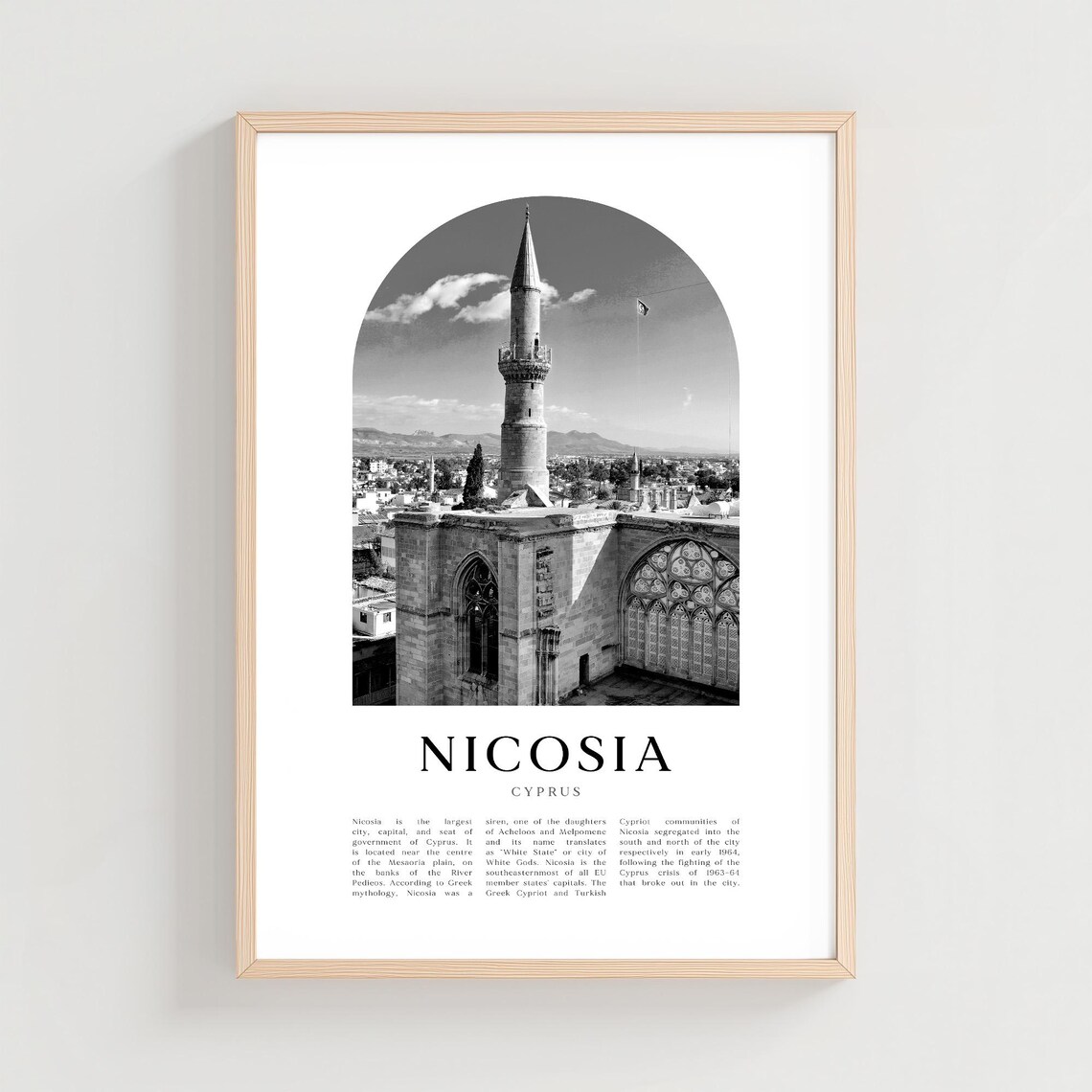 Nicosia Cyprus Selimiye Mosque Minaret Black and White Arch Poster