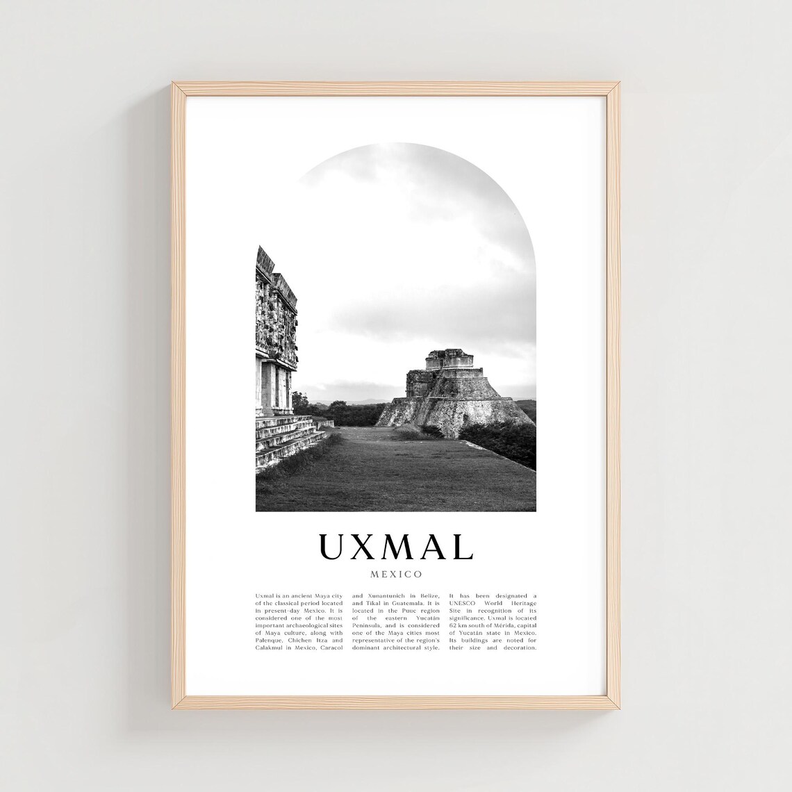 Uxmal Travel Poster Print Wall Art Mexico City Gift Decor Na208m