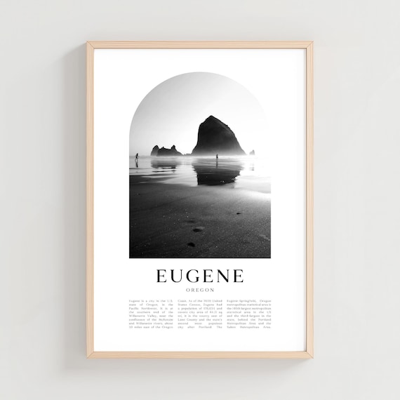 Eugene Oregon Haystack Rock Coast Black and White Travel Poster