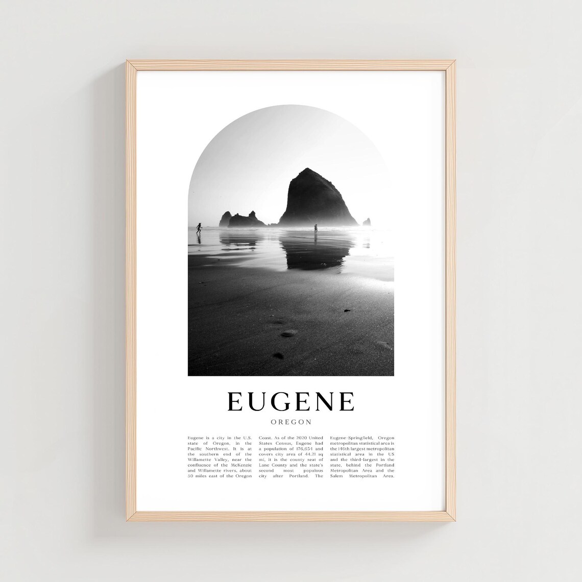 Eugene Oregon Haystack Rock Coast Black and White Travel Poster