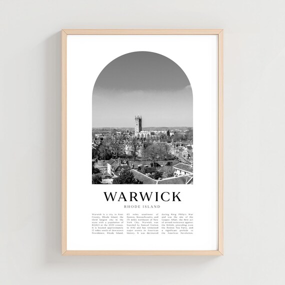 Warwick Rhode Island Historic Church Town Aerial Black White Travel Poster