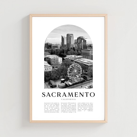 Sacramento California Skyline Ferris Wheel Black White Photo Poster