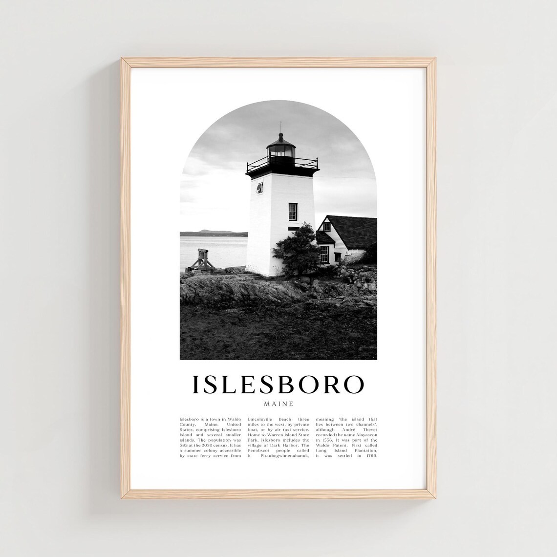 Islesboro Maine Lighthouse Black White Coastal Vintage Art Poster