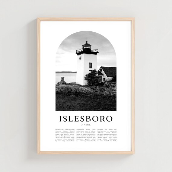 Islesboro Maine Lighthouse Black White Coastal Vintage Art Poster