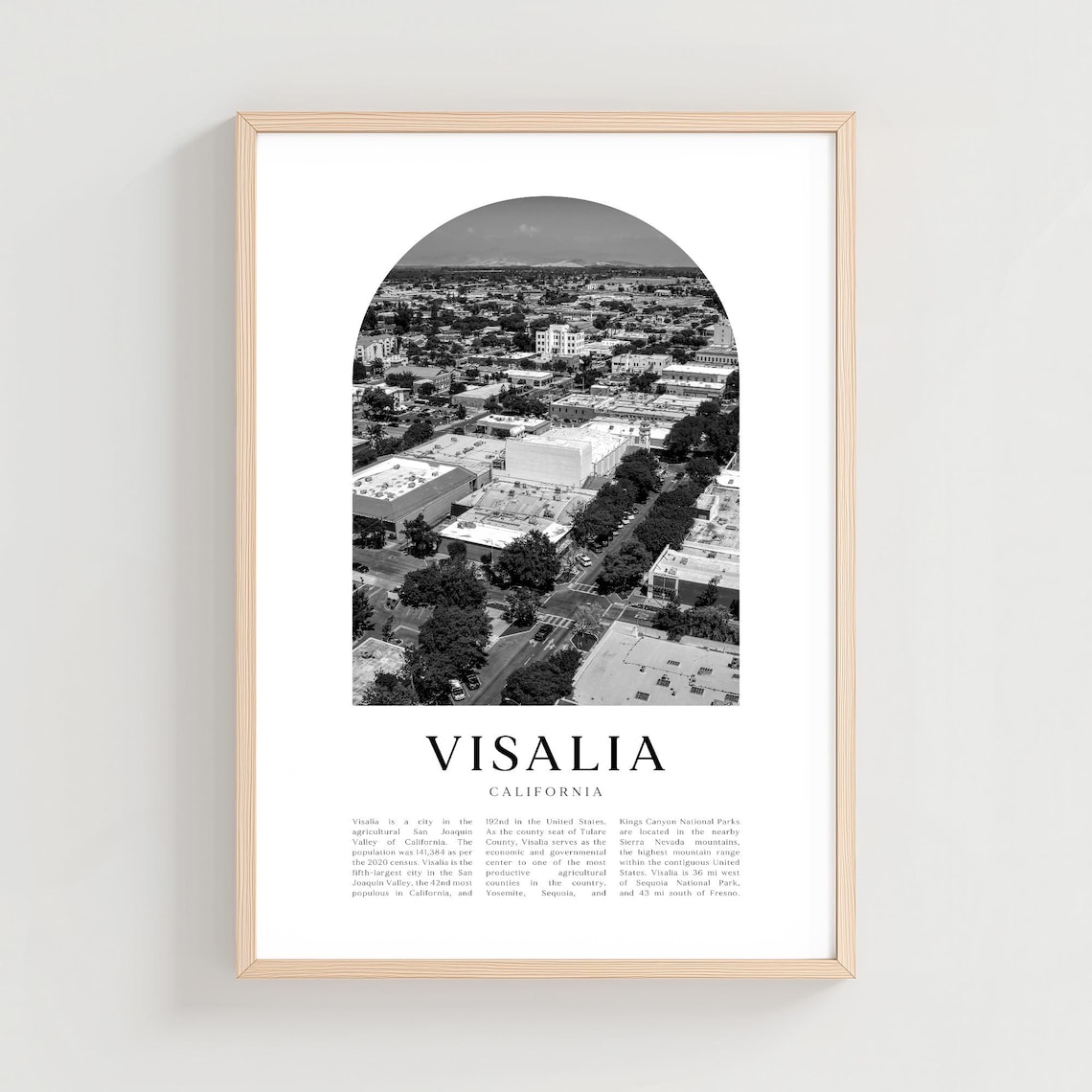 Visalia California Downtown Aerial Black And White Photo Poster