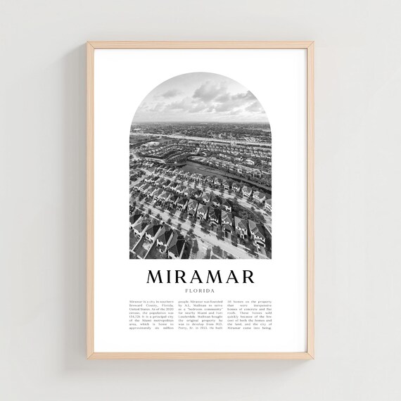 Miramar Florida Aerial City Arch Black White Photo Travel Poster