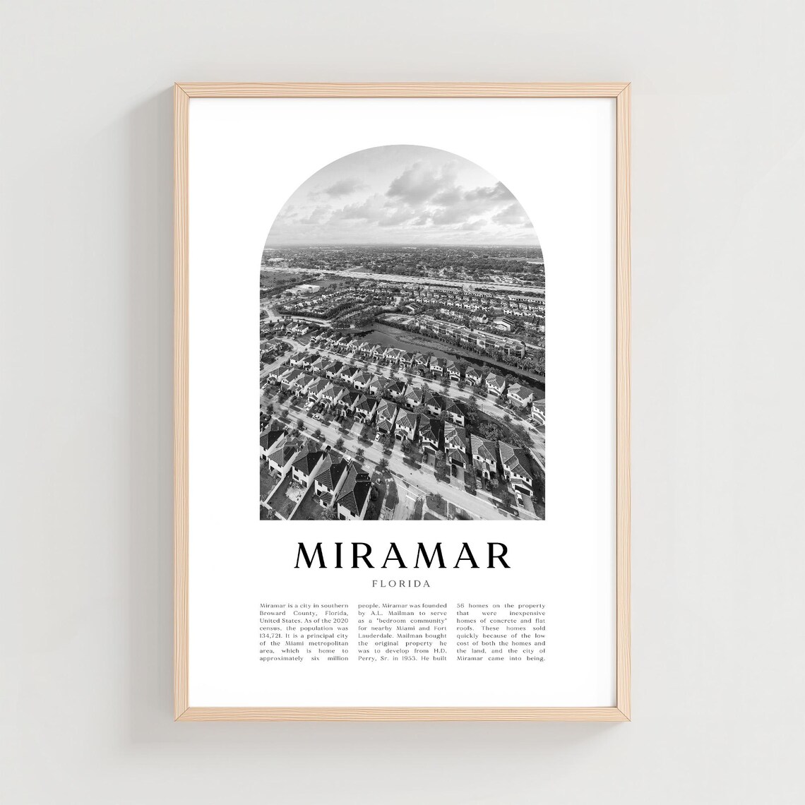 Miramar Florida Aerial City Arch Black White Photo Travel Poster