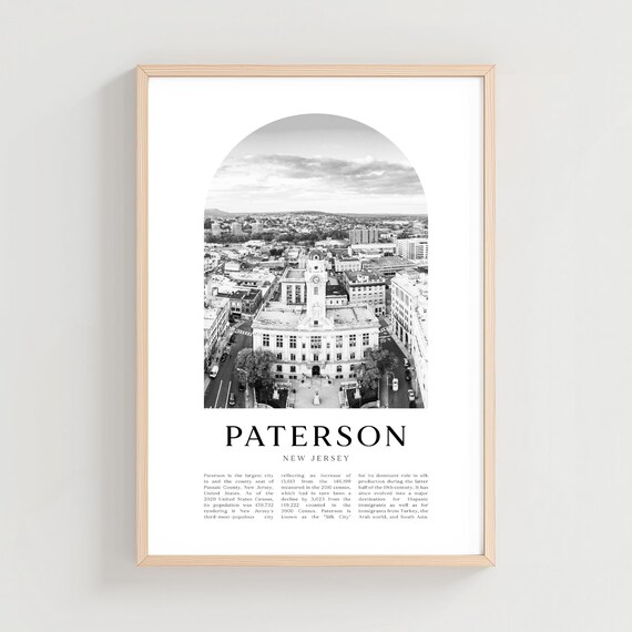 Paterson New Jersey Black and White Aerial City Photo Travel Poster