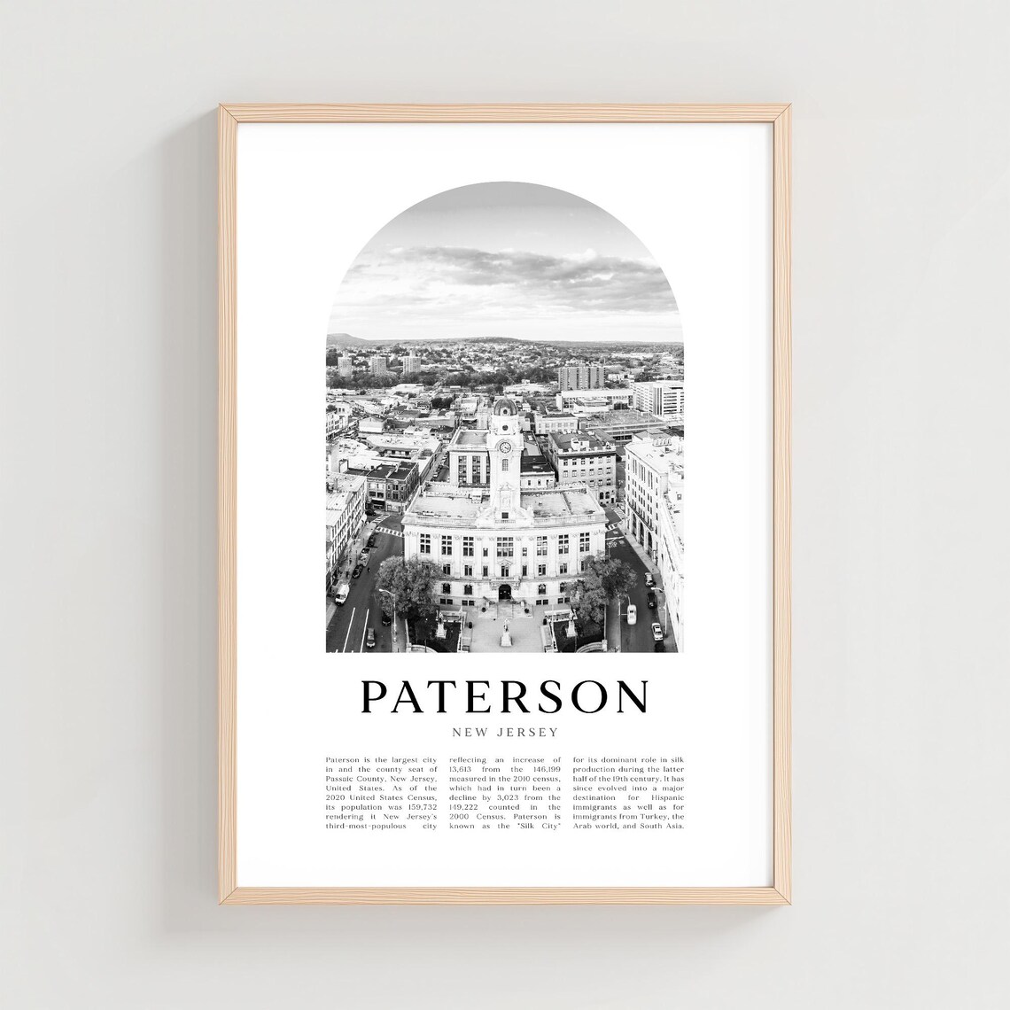 Paterson New Jersey Black and White Aerial City Photo Travel Poster