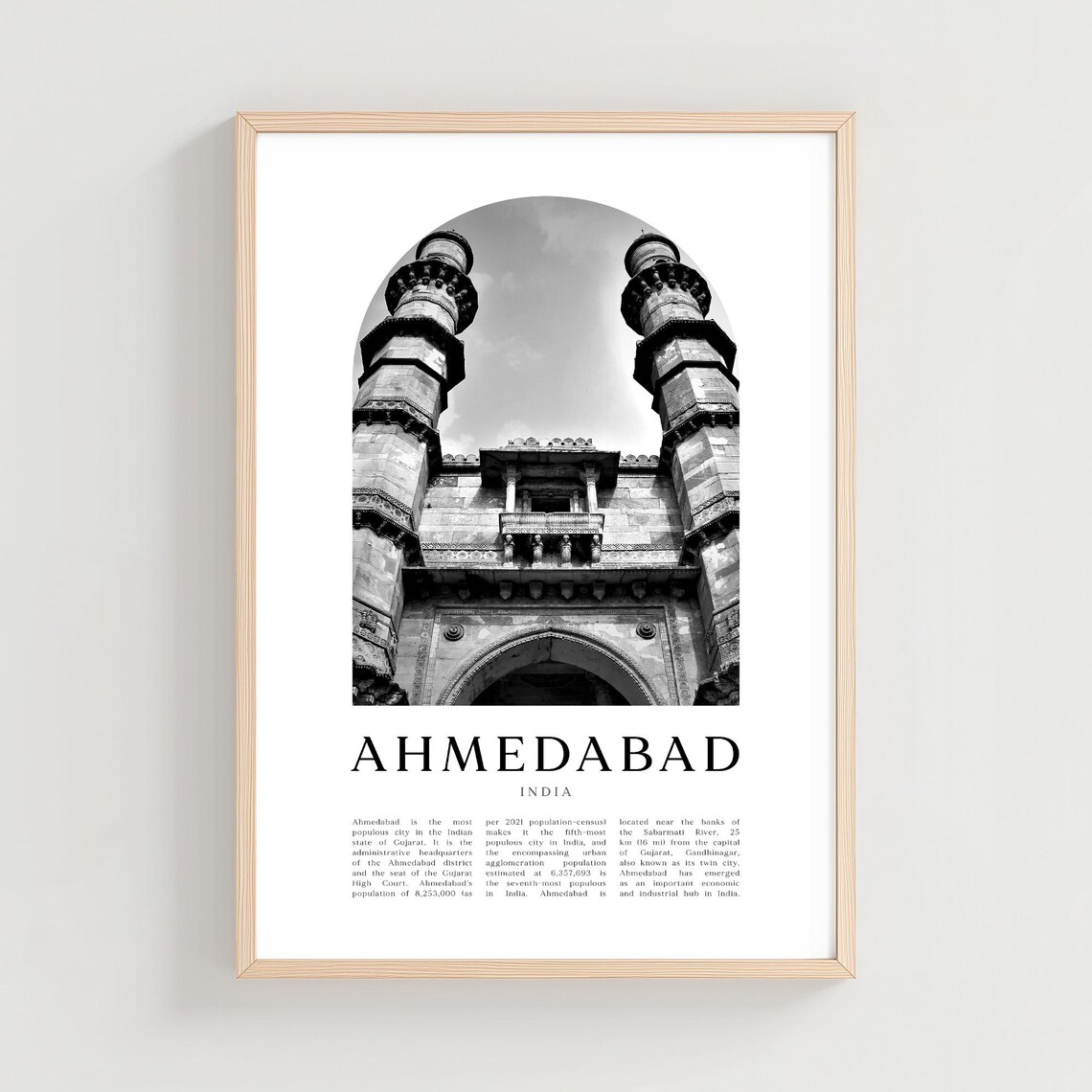 Ahmedabad India Historic Gateway Monochrome Photography Poster