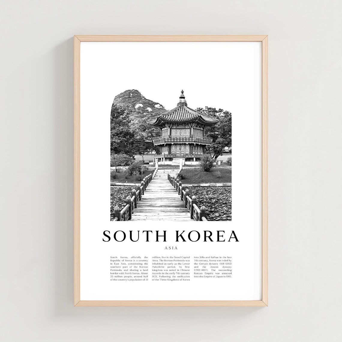 South Korea Traditional Pagoda Temple Black and White Photo Poster