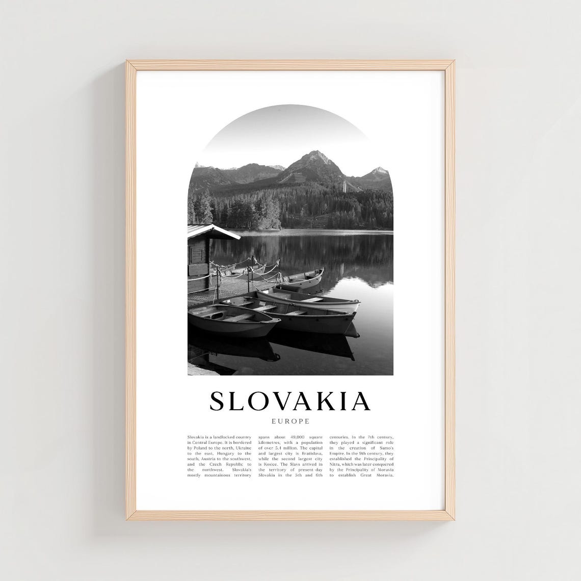 Slovakia High Tatras Lake Boats Black and White Europe Poster