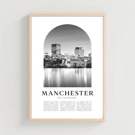 Manchester New Hampshire Skyline Black and White City Poster