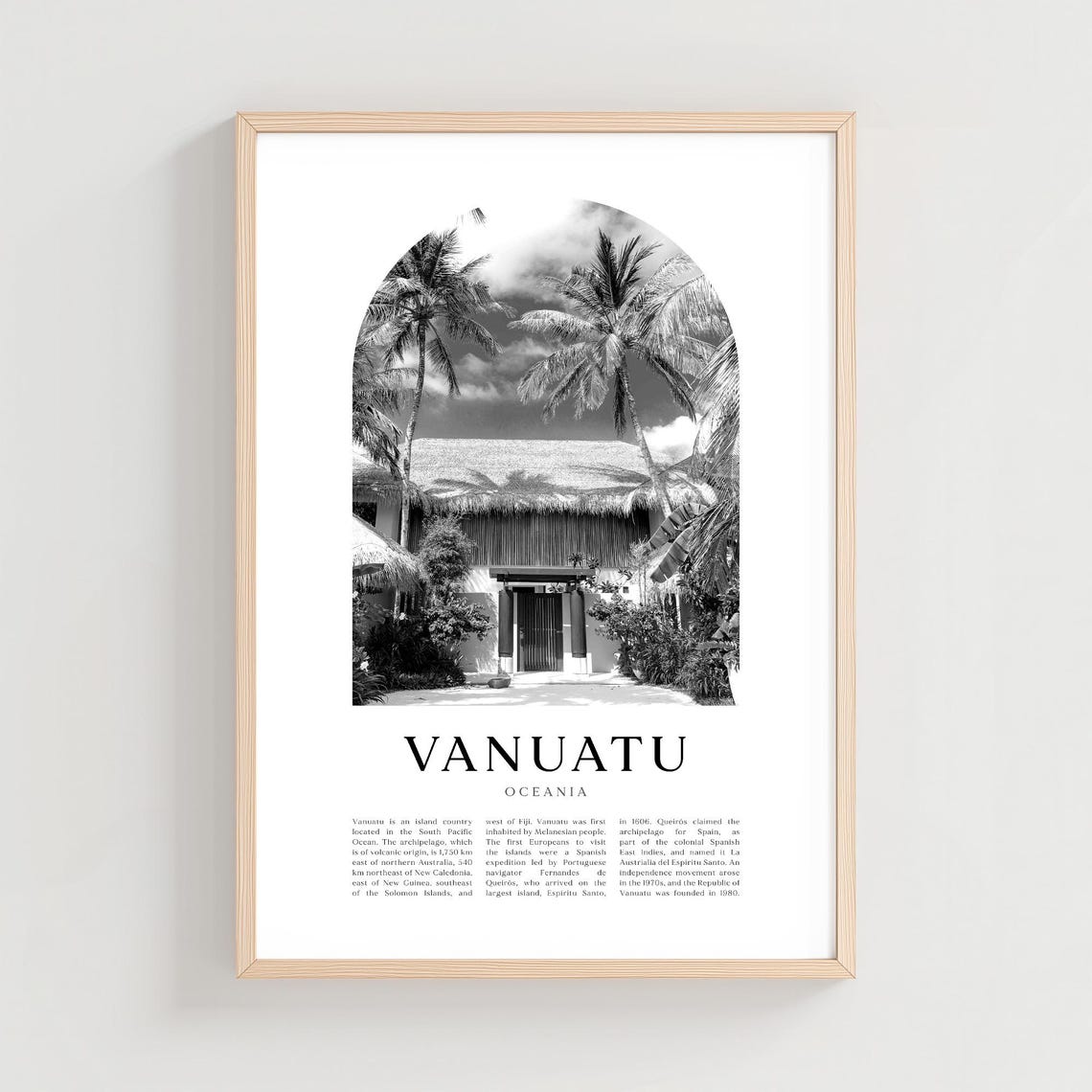 Vanuatu Oceania Black And White Thatched Hut Palms Photo Poster