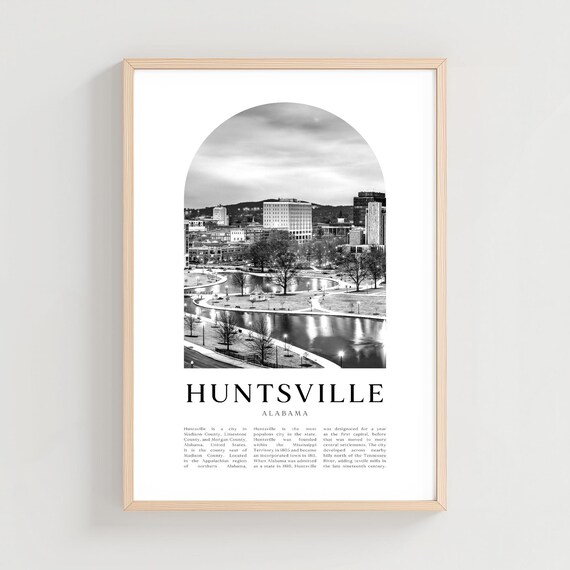 Huntsville Alabama Downtown Park Pond Black and White Poster