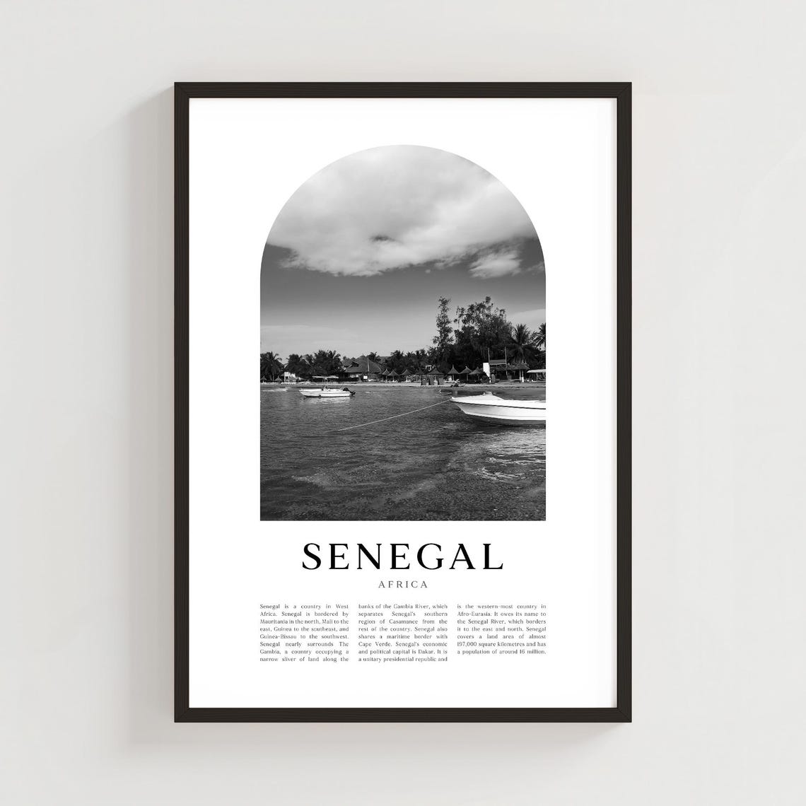 Senegal Africa Black And White Arched Boats On The Shore Poster