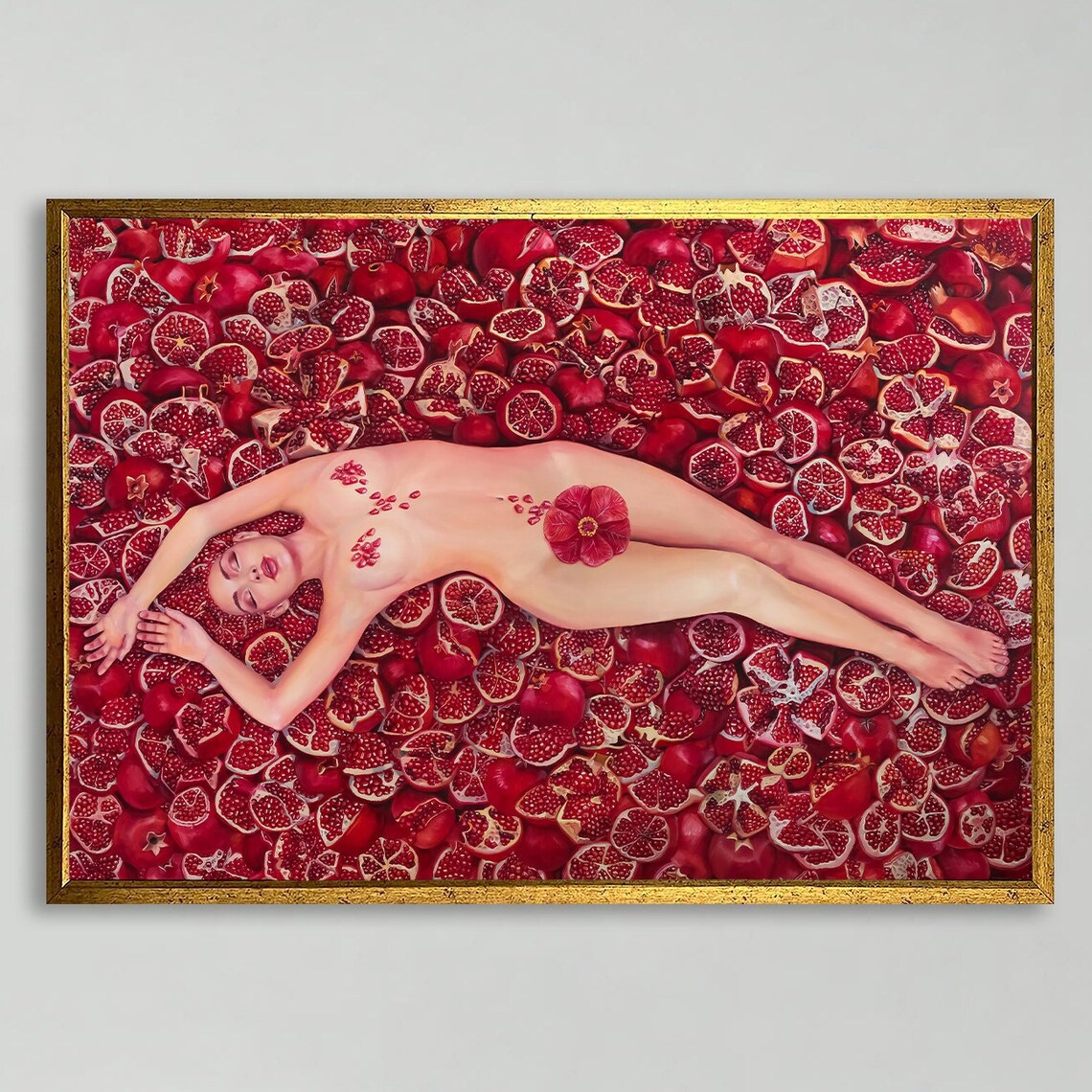 Feminine Beauty, Sensual Nude Painting With Pomegranates