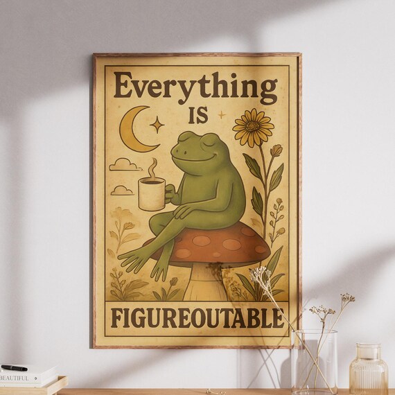 Everything Is Figureoutable Vintage Sepia Frog And Sunflower Quote Poster