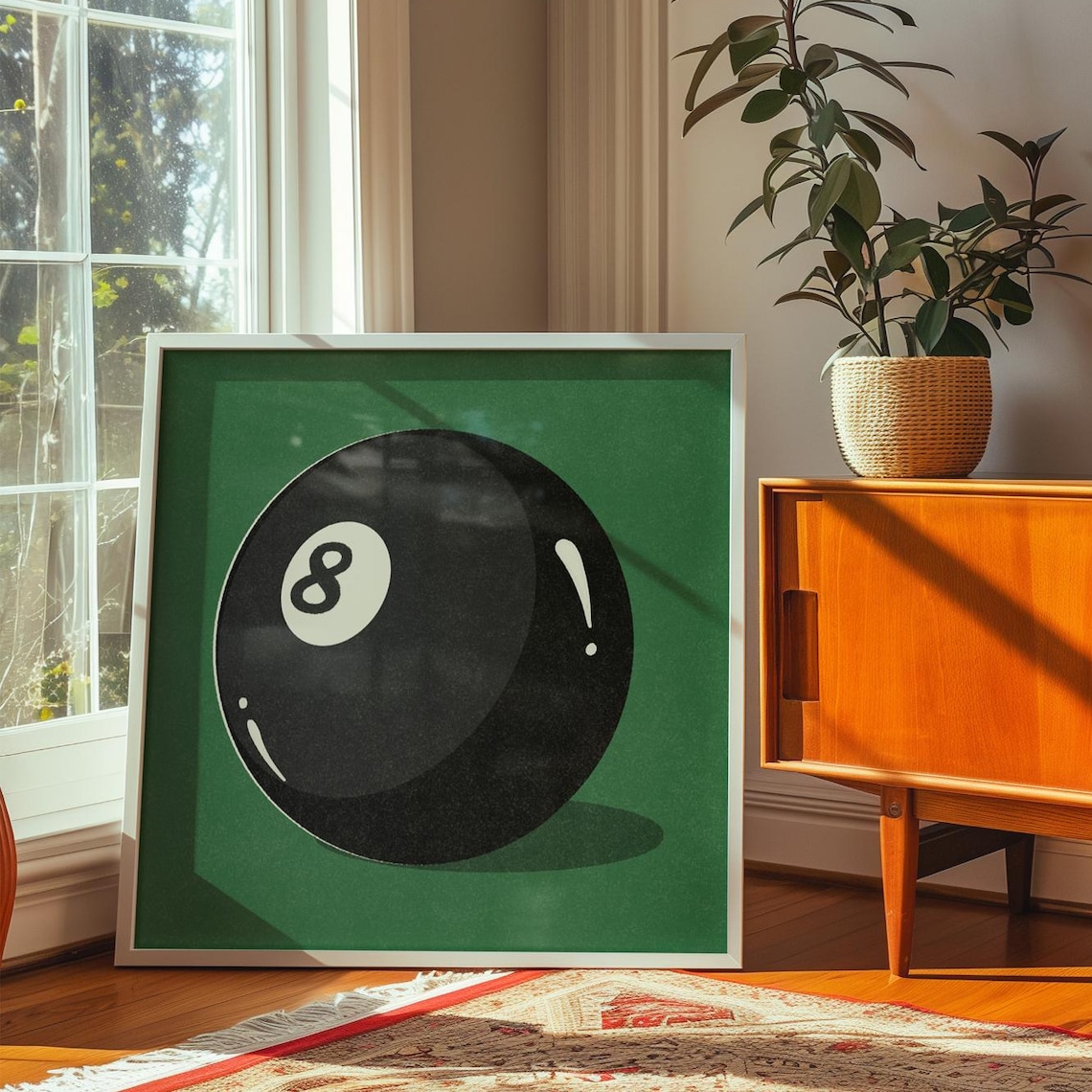 Vintage Black Pool Ball Poster, Retro Lucky 8