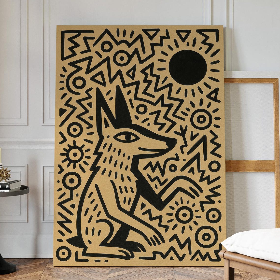 Playful Fox Line Art Poster Bold Black Doodle Style Wall Decor
