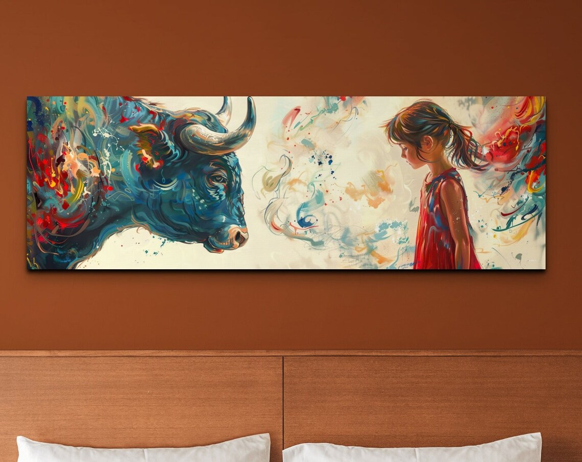 Abstract Girl vs Bull Colorful Wall Art Print