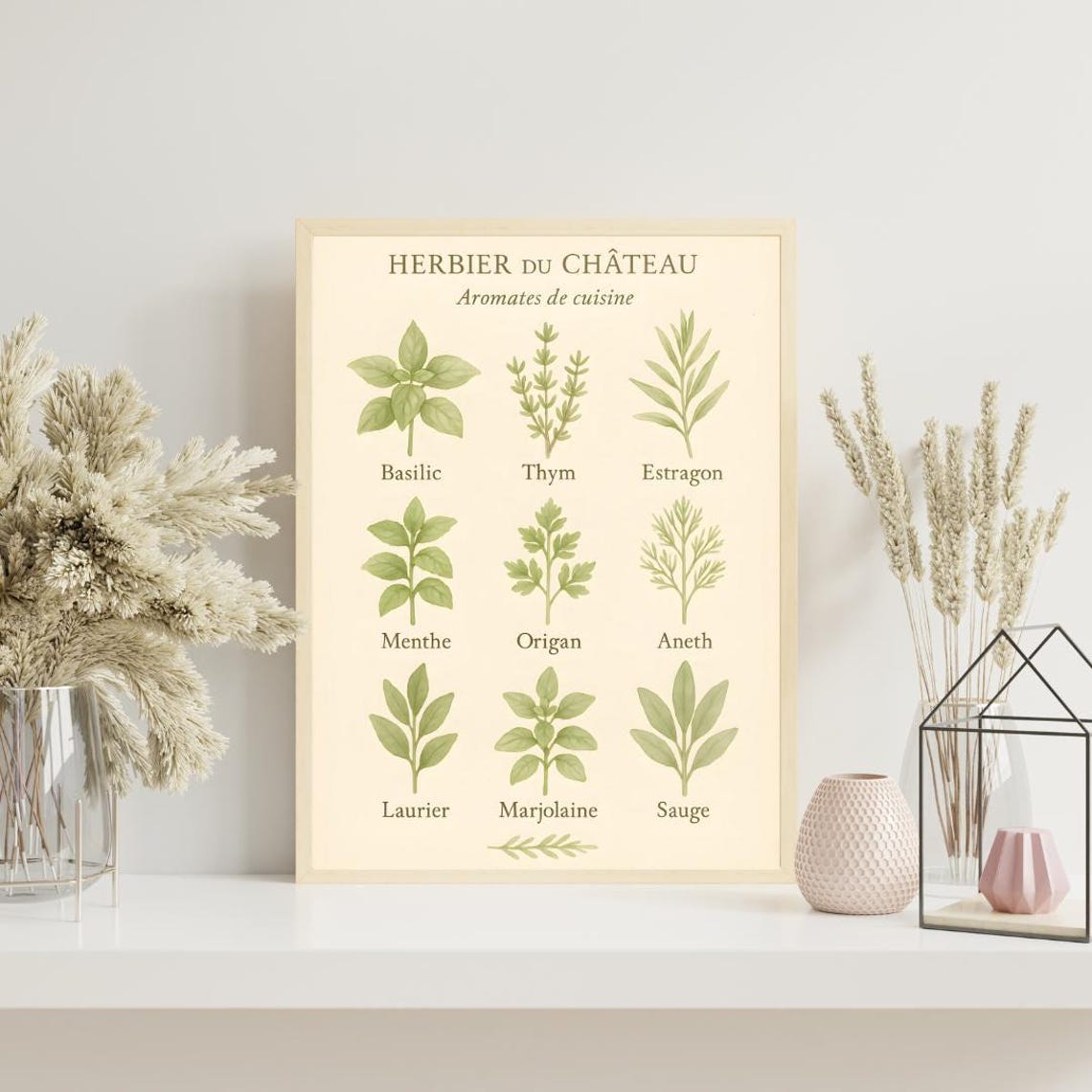 Herbier du Chateau French Kitchen Herb Chart Botanical Poster