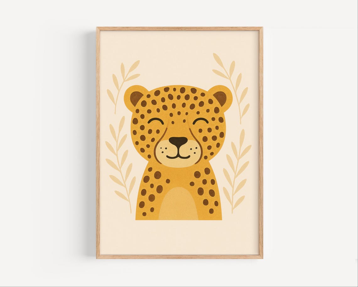 Cute Smiling Cheetah Face Minimalist Boho Nursery Animal Art Poster