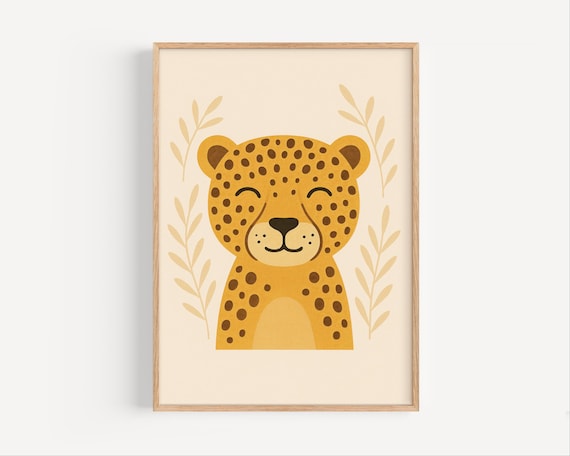Cute Smiling Cheetah Face Minimalist Boho Nursery Animal Art Poster