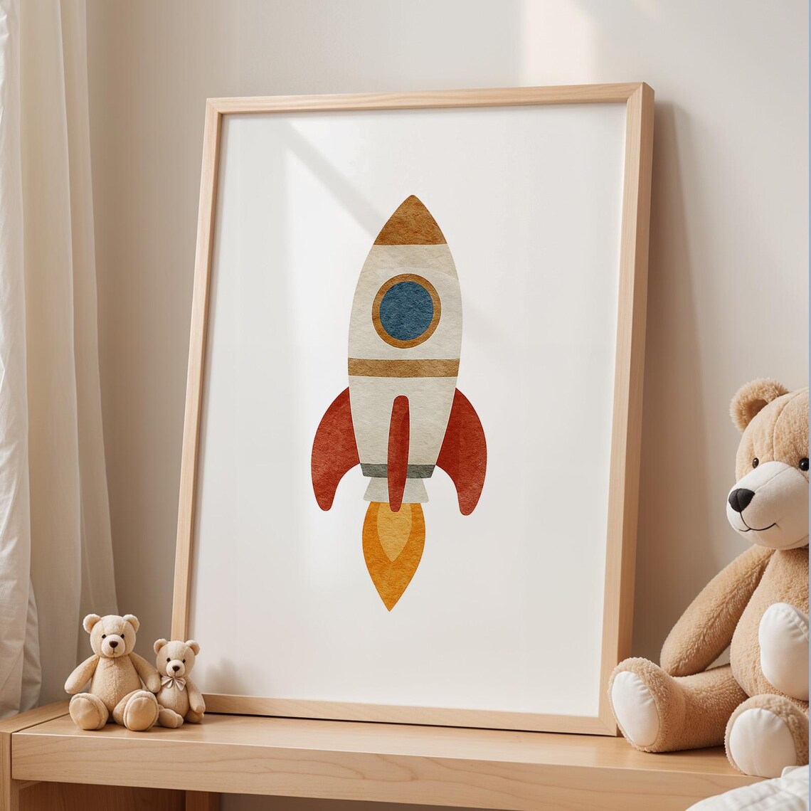 Rocket Poster Watercolor Space Wall Art For Kids Boys Room Decor Outer Nursery Print