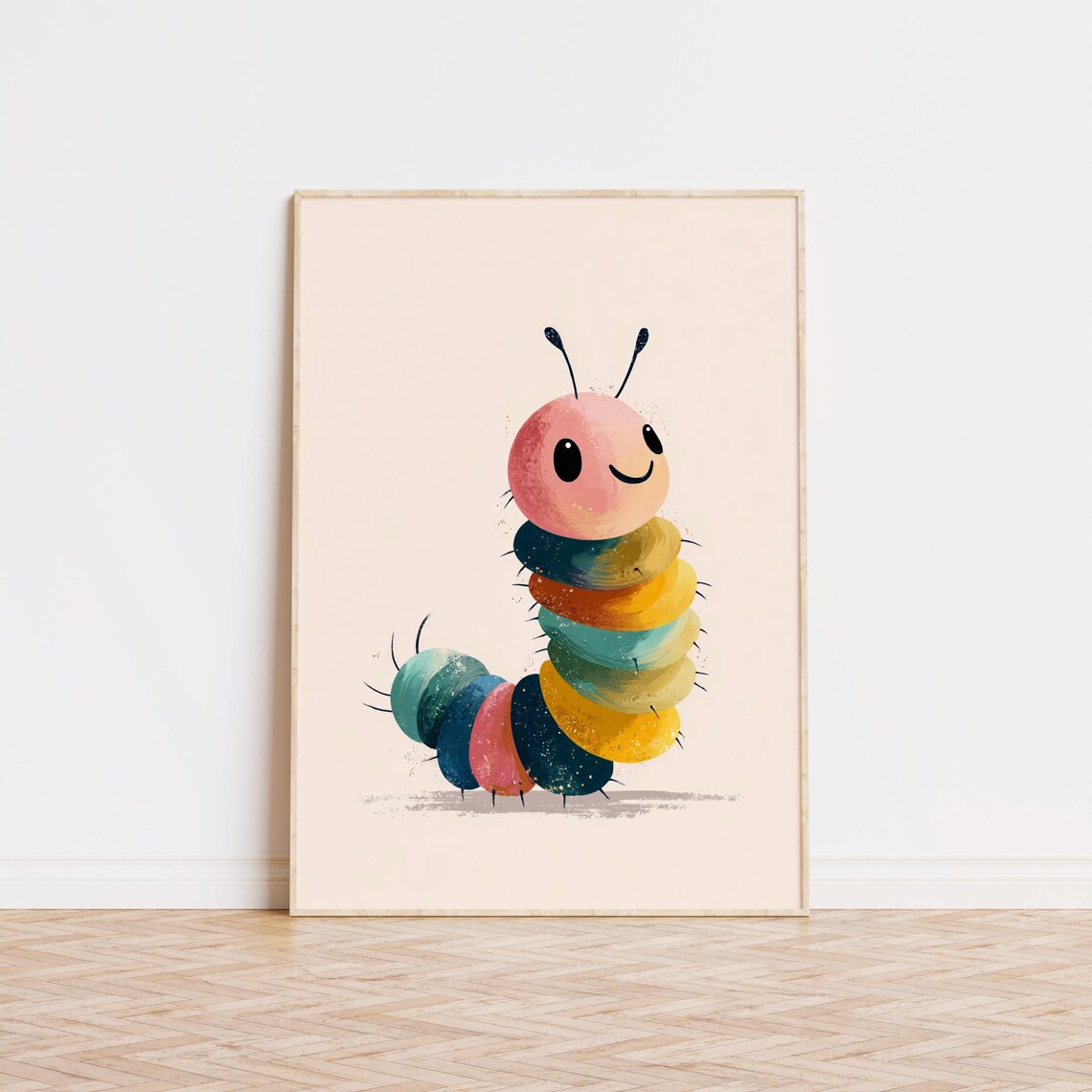 Colorful Smiling Caterpillar Cute Kids Nursery Room Wall Art