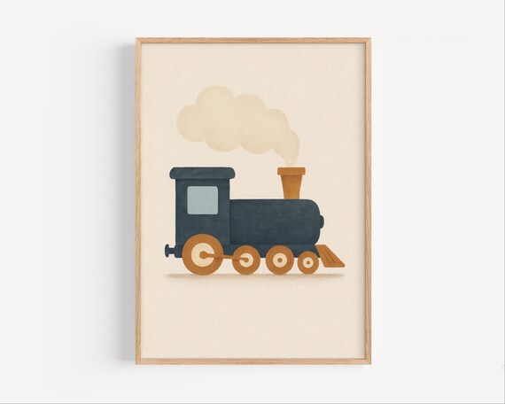 Steam Train Poster Vintage Locomotive Wall Art For Boys Room Or Nursery Retro Railway Kids Print