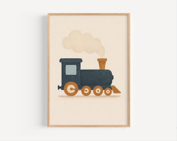 Vintage Steam Train Nursery Wall Print for Kids Room Railway Decor