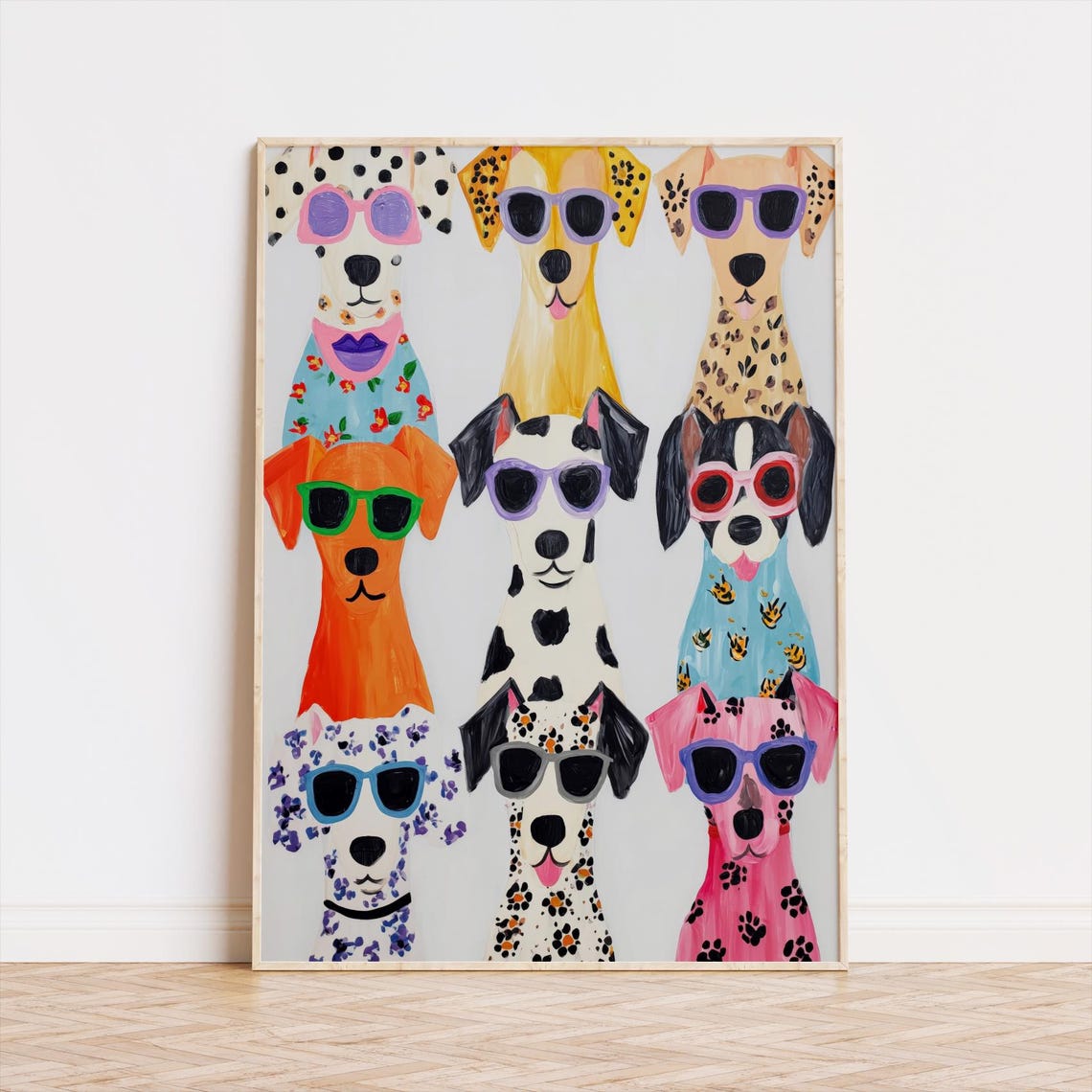 Nine Cool Dogs Wearing Sunglasses Colorful Grid Kids Wall Poster
