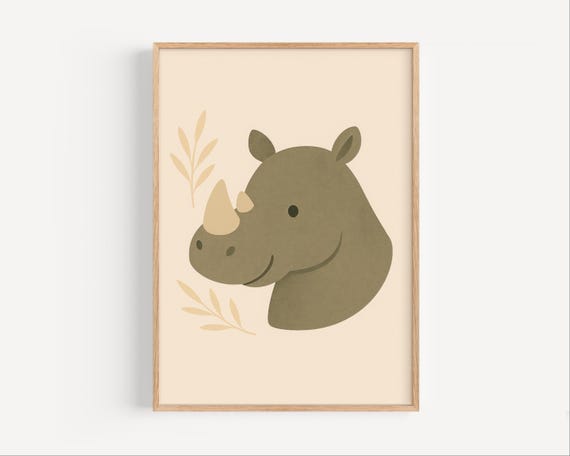 Rhino Nursery Wall Art Safari Jungle Baby Room Decor Cute Boho Animal Poster For Kids Print