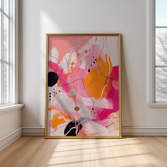 Vibrant Abstract Poster Pink Orange Wall Art Bold Modern Home Decor Instant
