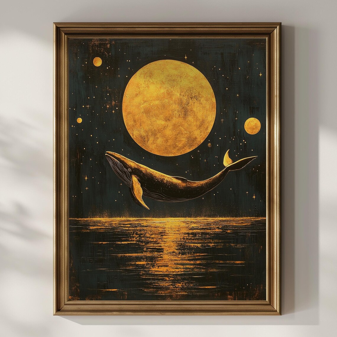 Whale Celestial Night Sky Art Print, Moody Maximalist