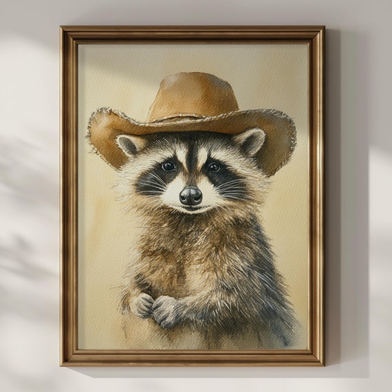 Raccoon Cowboy Hat Funny Animal Nursery Poster